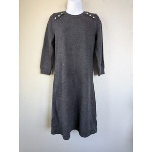 Talbots Women's Gray Speckled Sweater Knit Dress 3/4 Sleeve Button Detail Career